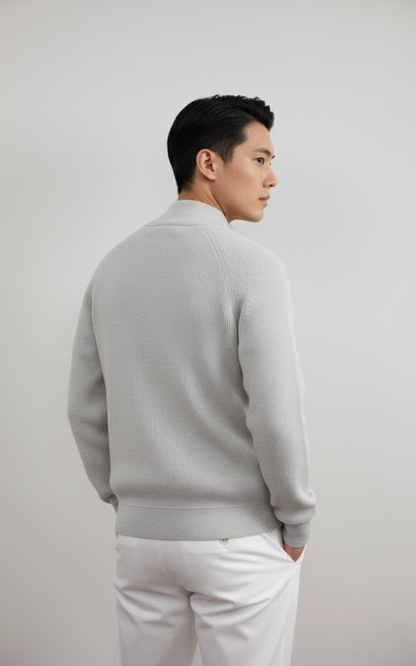 Men’s Full-Zip Knit Sweater – Premium Ribbed Cotton Jacket
