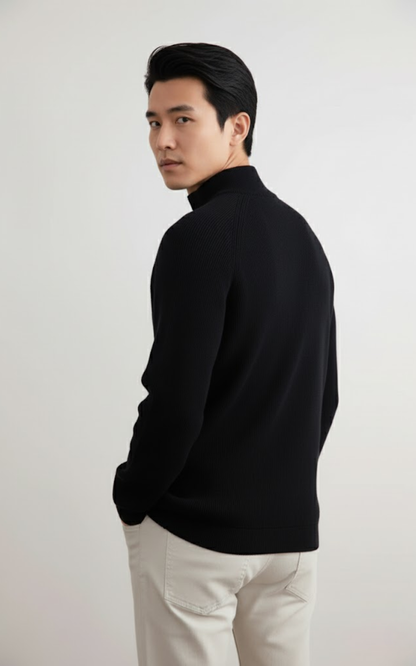 Men’s Quarter-Zip Mock Neck Sweater – Premium Cotton Blend Pullover